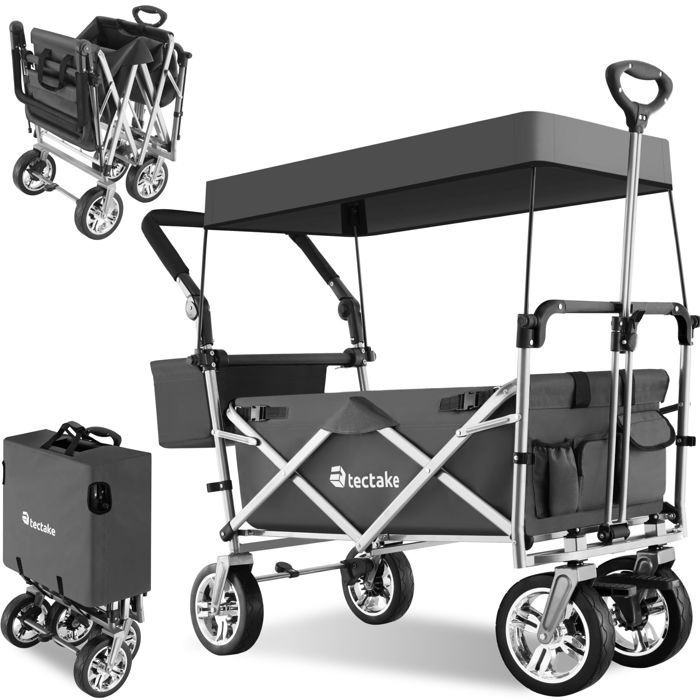 TECTAKE Nico - Chariot de transport à main pliable - Charge max 80 Kg - Sac de transport - Gris