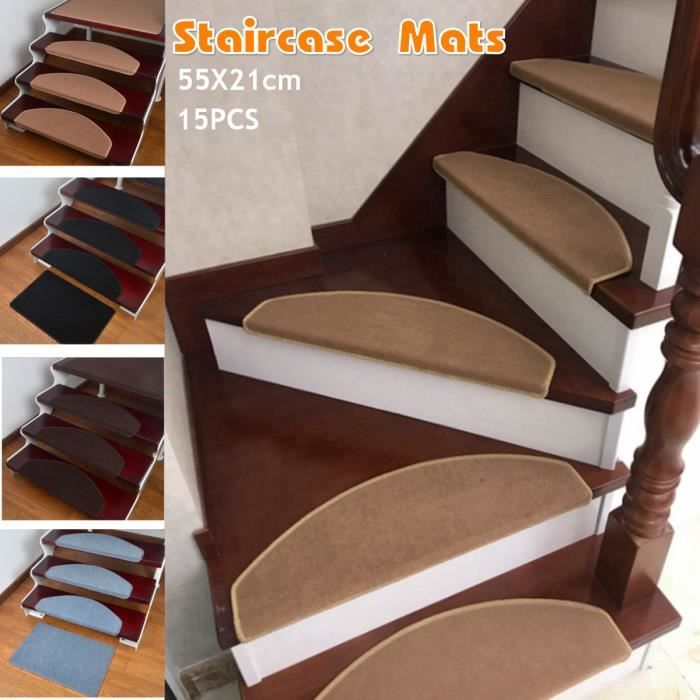 TEMPSA 15pcs Tapis d'Escalier Auto-adhésifs Marchette Escalier Tapis de Sol Muet de Sécurité kaki