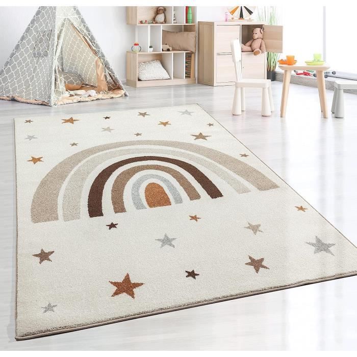 Tapis moderne doux pour enfants | Motif arc-en-ciel en crème 60x100 | Chambres de filles et de garçons - The Carpet SOUND