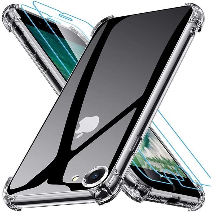 Coque iPhone SE 2020, iPhone 8, iPhone 7 Etui Antichoc Transparent avec 2 Vitres en Verre Trempé - Top4pc
