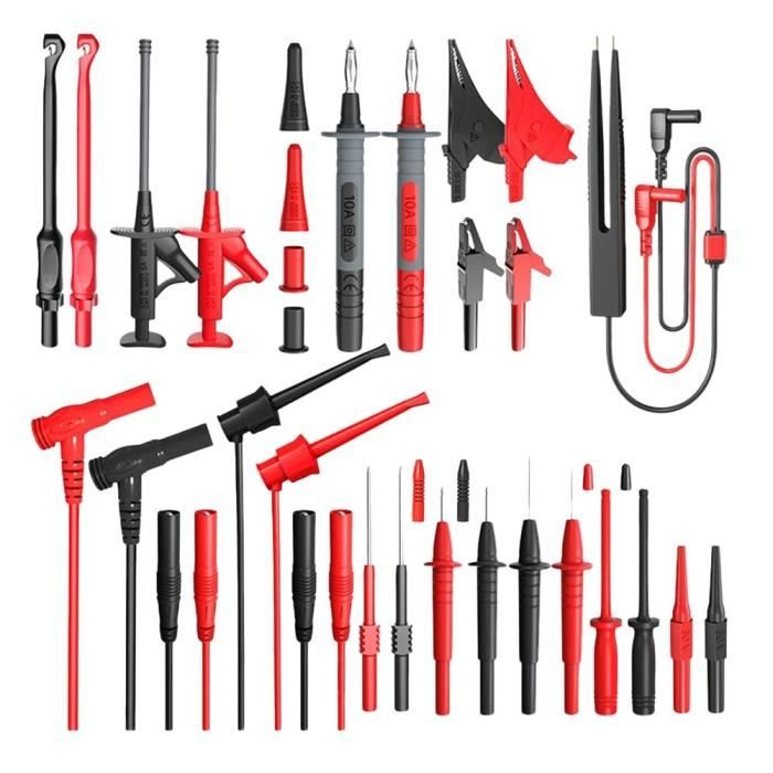 Kit Câbles Multimètre - 4 Câbles Avec Crochets, Rouge & Noir, Neuf