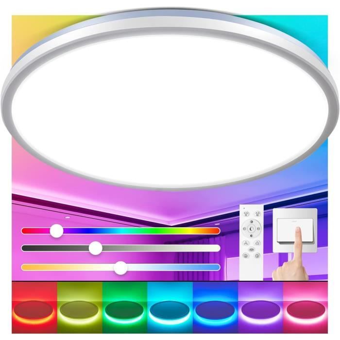Plafonnier LED Intelligent OURLOVEII 20W RGB - Dimmable Avec Télécommande Et App - Ø30cm