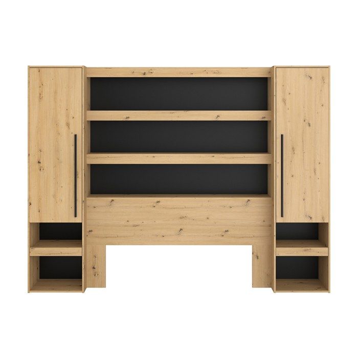 Pont de lit avec rangements et LEDs - L269 cm - Coloris : Naturel et noir - VARLY