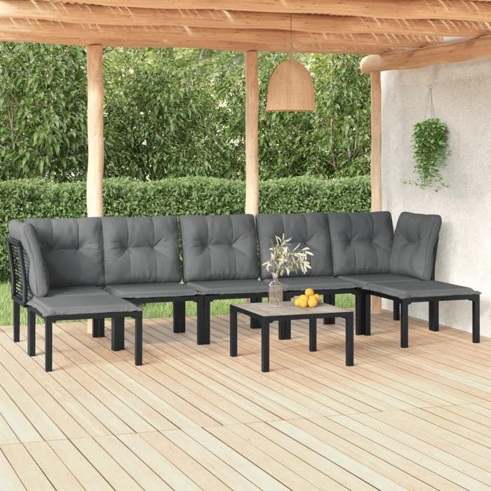 vidaXL Salon de Jardin 8 pcs Ensemble de Meubles de Terrasse Mobilier dExtérieur Chaise de Patio Moderne Noir et Gris 3187765