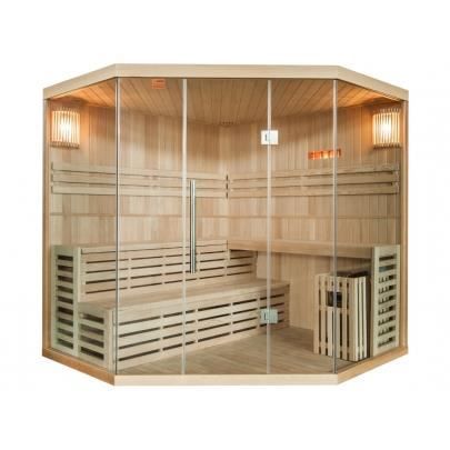 Sauna Traditionnel Finlandais d'angle 4/5 places vitré Gamme prestige IMATRA