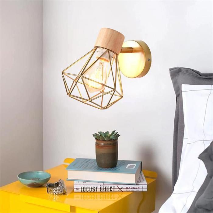 WOTTES Applique murale en bois Moderne intérieure 1 pièces Ø16cm Doré Cage lampe murale industrielle pour Cuisine Balcon