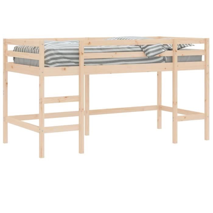 Lit mezzanine enfants - ZERODIS - AB835895 - Bois pin massif - 80x200 cm - Charge max 80 kg