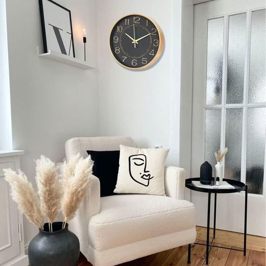 Horloge Murale ACCSHINE 30cm Silencieuse Piles AA Horloge Murale Radio-pilotée ACCSHINE 30cm - Silencieuse, Facile à Lire - Noir Et Blanc Horloge Murale Silencieuse ACCSHINE