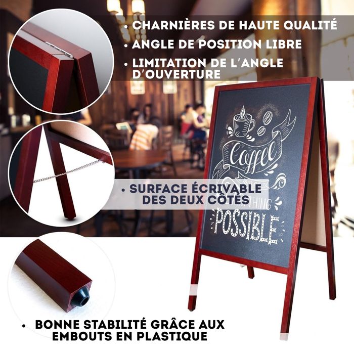 Panneau En Bois En Forme De A Avec Gomme Et Craie – Tableau Noir Magnétique Pour Trottoir – Planche à Sandwich Noire Autonome Robuste Pour Restaurant, Entreprise Ou Mariage
