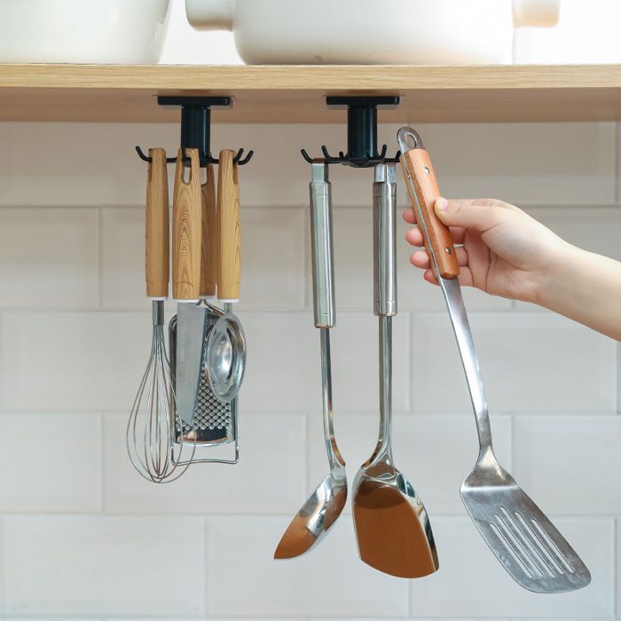 4 Crochets Muraux Autocollants Forme Chef Cuisinier - Résine Et Acier, Sans Perçage - Pour Ustensiles, Serviettes