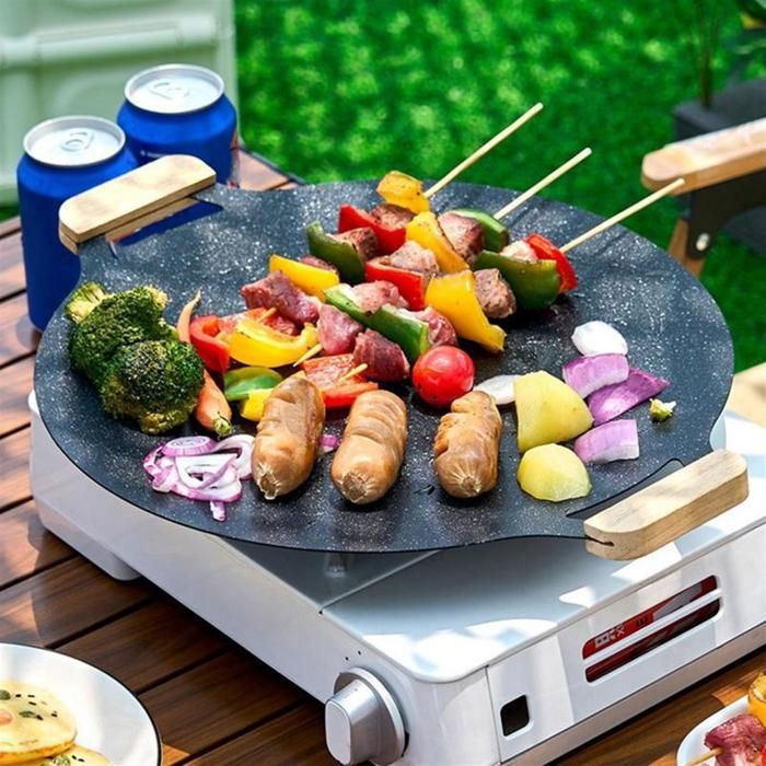 Poêle Barbecue Coréen Aluminium - Plateau Antiadhésif Camping - Cuisson Viande Extérieur Portable