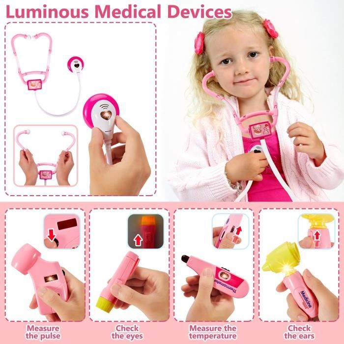Malette Docteur Enfant Teneytoyz - Stéthoscope, Thermomètre, Blouse - Jouet Rôle 3+ Ans - Cadeau