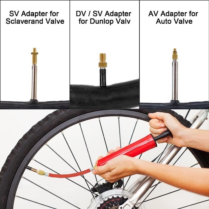 Yizhet 5pcs vélo Pompe Valve adaptateurs connecteurs, Adaptateur de Valve  soupape de vélo sur la vanne de Voiture SV AV DV Balles Ballon de Aiguille