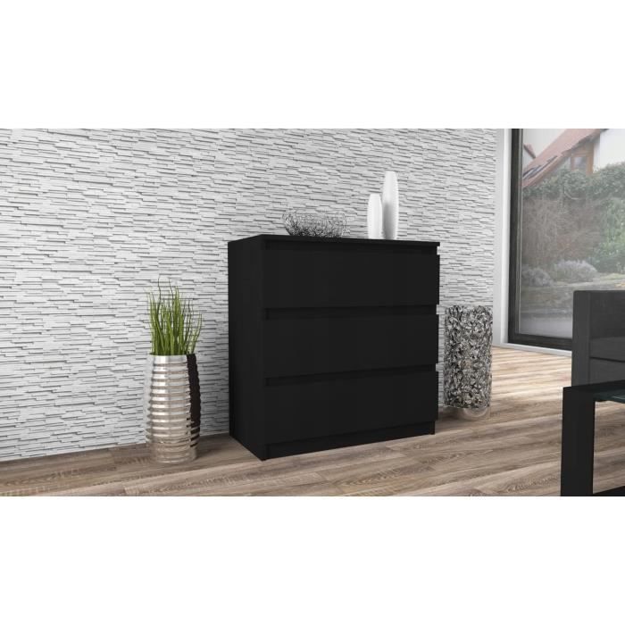 Commode À 3 Tiroirs - TRAHOO - Noir Mat - Pour Chambre - Bois ...