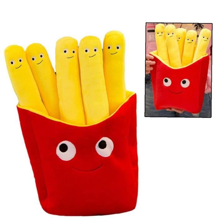 Clenp Poupée Peluche Pizza Frites 30 Cm – Coussin Canapé Original Avec Frites Amovibles – Doudou Rigolo Cadeau Enfant Noël Anniversaire