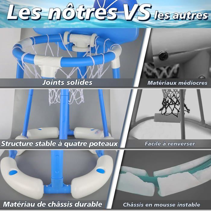 Charmofun Panier De Basket Flottant Pour Piscine – 2 Ballons, Pompe, Base Stable – Eau Et Terre
