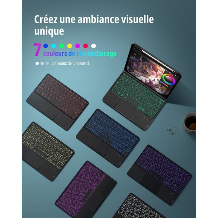 Étui Clavier Rétroéclairé CACOE Pour IPad Air 11 & Pro 11 - Pavé Tactile, Détachable, Support Apple Pencil