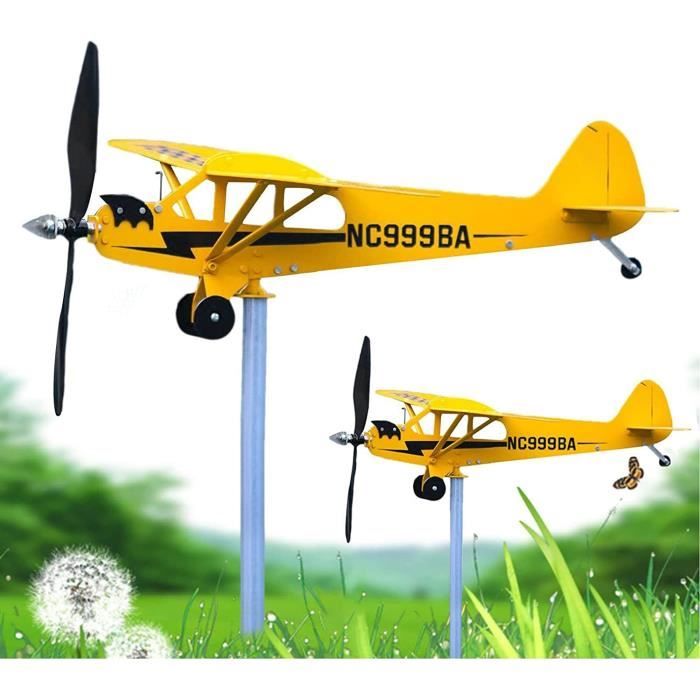 Girouette Avion En Métal - Décoration De Jardin, Moulin à Vent Artisanal | Pour Terrasse, Balcon, Pelouse | Cadeau Pour Passionnés D'aviation