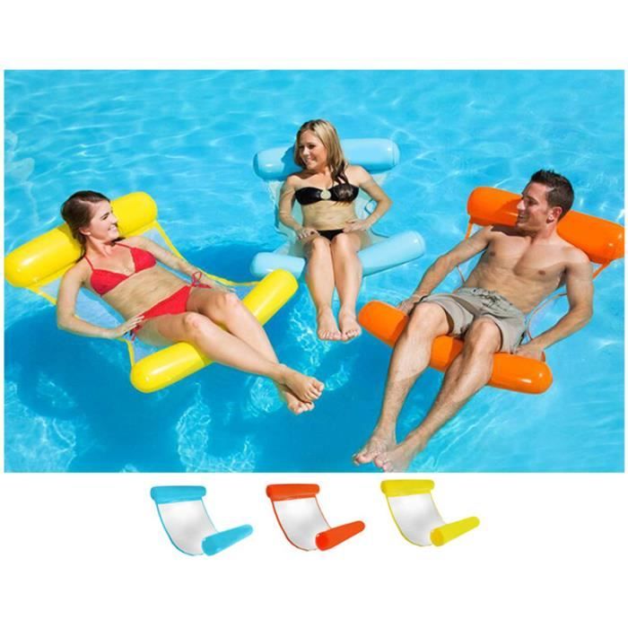 Matelas Gonflable Hamac Piscine 150x70 Cm - Avec Filet Rafraîchissant Et Appui-tête - Support 90 Kg - PVC Bleu