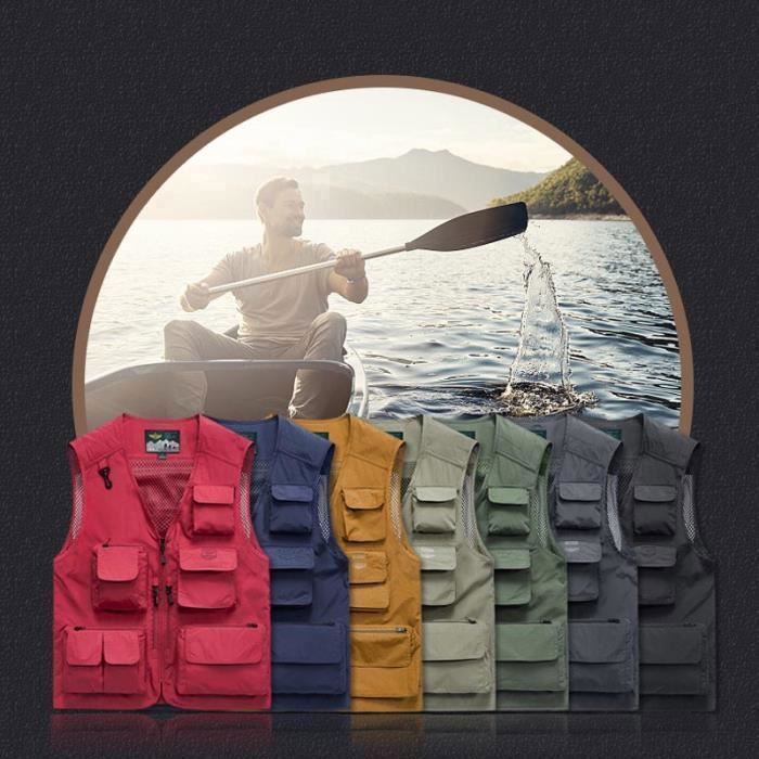 Multipoches INTERSPORT Gilet De Pêche - Kaki - Homme - Respirant - Multi- Poches - Sans Manche Gilet Multipoches Sans Manches