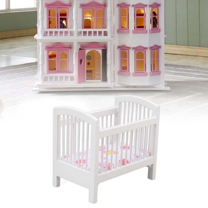ST5670 Lit de bébé de maison de poupée Berceau de Poupée en Bois 1:12, Berceau Miniature de