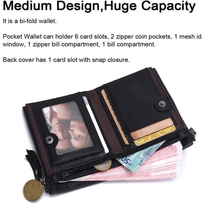 Portefeuille Elegant Homme - Antivol Brosse Fermeture éclair Boucle Mode Portefeuille Elegant