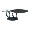 Table basse avec plateaux pivotants JOLINE - Céramique effet marbre & verre trempé - Noir-3