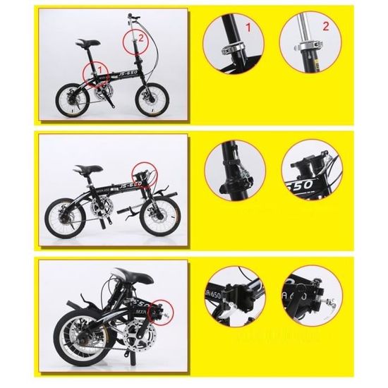 Vélo Pliant Portable Ultraléger 14 pouces pour Adultes Hommes Femmes Frein à Disque Alliage