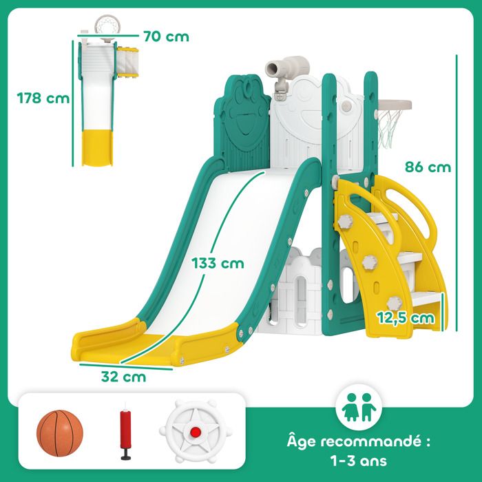 Toboggan pour enfants, 5 en 1, avec panier de basket et structure d'escalade télescopique, gris, 70 x 177 x 92 cm | Leroy Merlin Toboggan pour enfants, 5 en 1, avec panier de basket et structure d'escalade télescopique, gris, 70 x 177 x 92 cm | Leroy Merlin