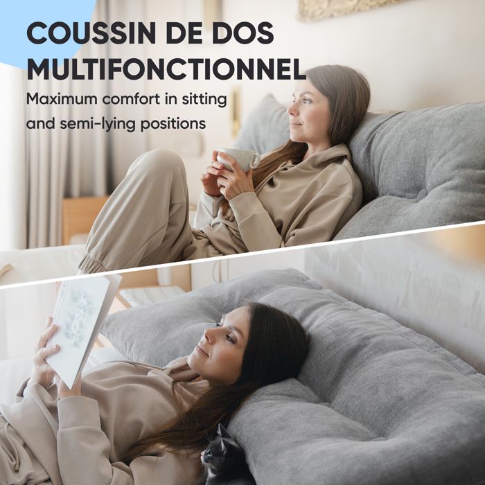 OHMG Coussin De Lecture XL 160 Cm – Coussin Dossier Triangulaire Lit & Canapé, Support Lombaire Ergonomique Confortable