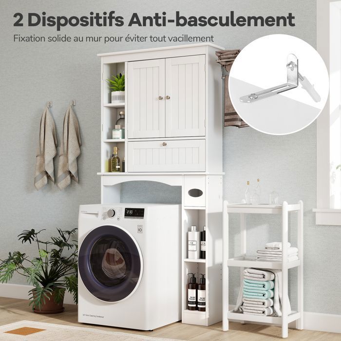 Giantex Meuble Salle De Bain Étroite 16cm Blanc - Armoire Toilette Avec Tiroirs Et Roulettes