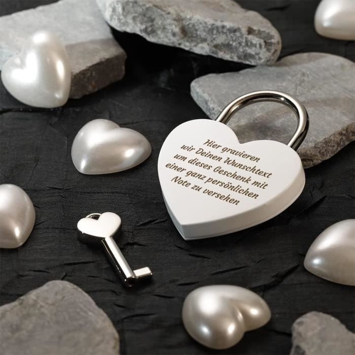 Cadenas D'amour Cœur Rose Doré - Gravure Personnalisable - Idéal Saint Valentin, Anniversaire, Mariage - Sac Cadeau Inclus