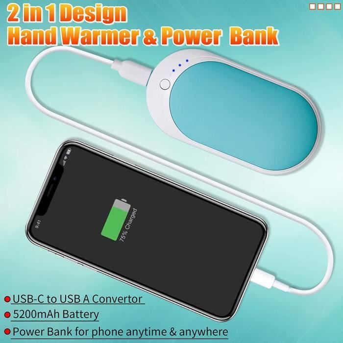 Chauffe-mains rechargeable, chauffe-main électrique Réutilisable Poche  Radiateur USB Portable 5200mah Power Bank, Grand cadeau pour les femmes