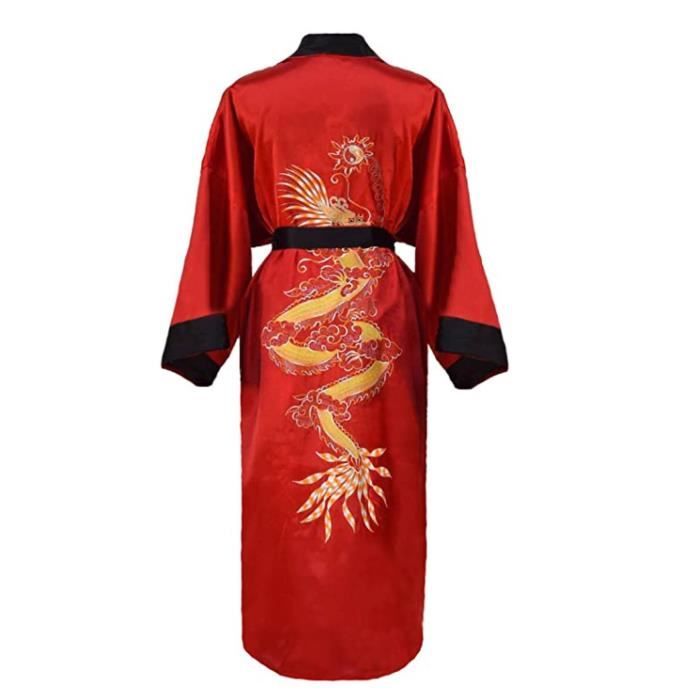 Peignoir Japonais Homme Kimono R versible Noir et Rouge Noir et