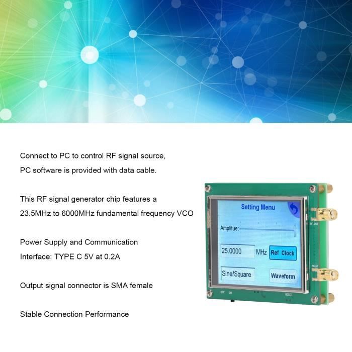 Générateur Signaux RF ADF4350/ADF4351 Écran Tactile – Balayage Fréquence 35M-4.4G – Contrôle PC – SMA