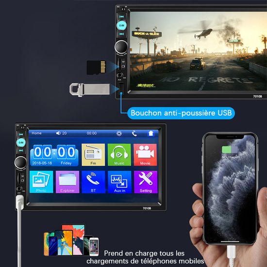 sans Fil Carplay Android Autoradio 2 Din, 7 Pouces HD Écran