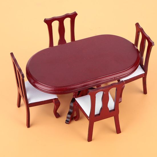 Ensemble table à manger et chaises miniatures en bois faits main - Cuisine pour maison de poupée à l'échelle 1:12 - France Ensemble table à manger et chaises miniatures en bois faits main - Cuisine pour maison de poupée à l'échelle 1:12 - France