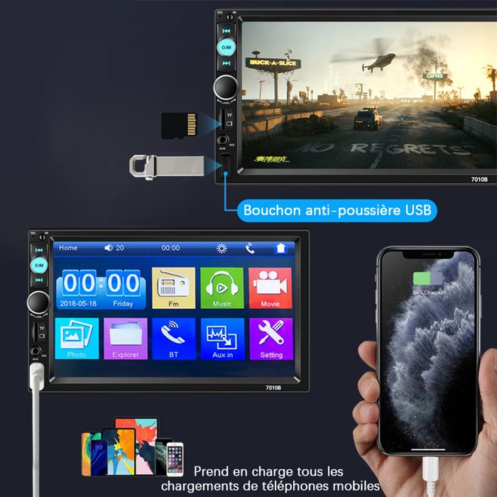 Autoradio Double Din Avec Carplay Android Auto Mirror Link Bluetooth 5