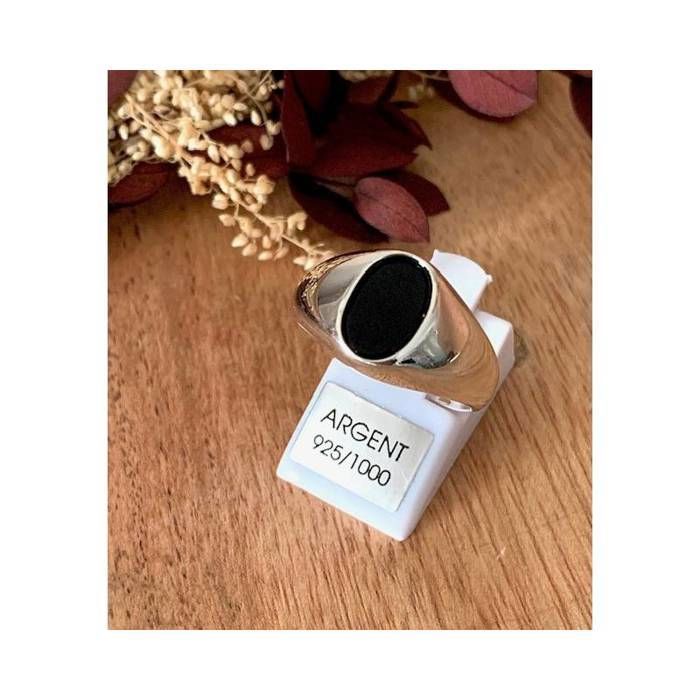 Bague Chevalière En Argent 925 Et Onyx Noir - Modèle BA-AR-408 - Taille 61 - Neuf Avec étiquettes
