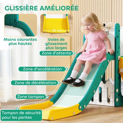 Toboggan Enfant 7 En 1 AIYAPLAY - Aire De Jeux Intérieure Avec Panier Basket Et Tunnel - 1-3 Ans