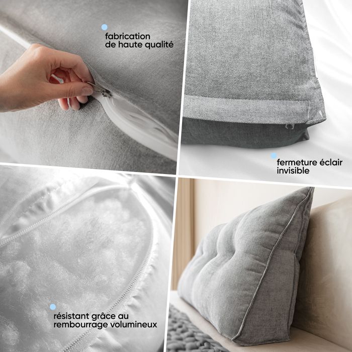 Coussin De Dossier Pour Lit Et Canapé – Avec Housse Amovible, Poche Latérale, Confort Ergonomique Pour Lire Ou Se Détendre