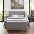 Banc de lit LILLE coffre de rangement avec assise pouf capitonné bout de lit avec pieds conique en bois, structure MDF et tissu gris-0