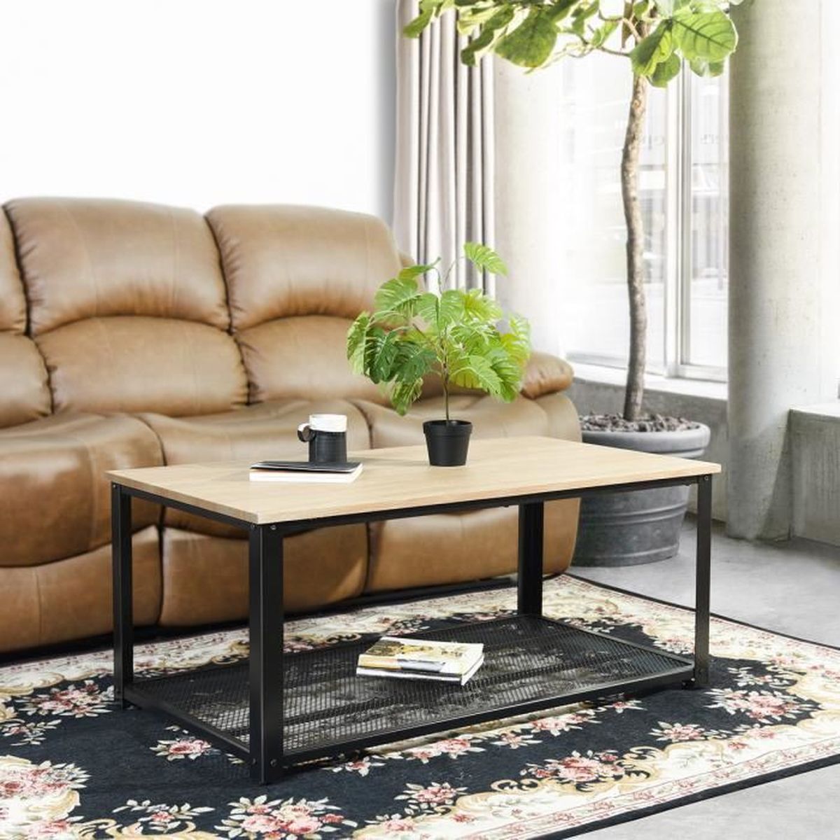 Table Basse Etagere De Rangement Design Industriel Plateau