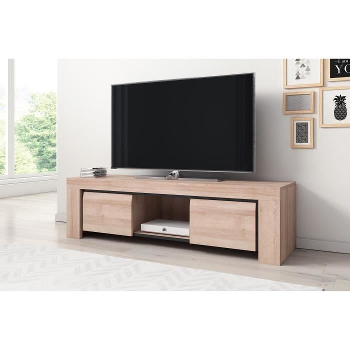 Meuble TV Armoire Bas Contemporain Décor Fox 152 cm Corps et Avant