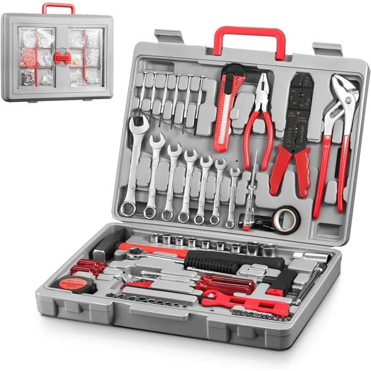 Caisse à Outil Complète, 555 Pcs Mallette Outils, Boîte à Outils avec Clés Tournevis Marteau