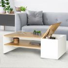 IDMARKET Table basse bar contemporaine rectangulaire IZIA avec coffre blanc et plateaux bois