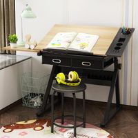 Table à dessin de calligraphie et de peinture,Bureau de dessin réglable,Double étagère,Table avec tabouret