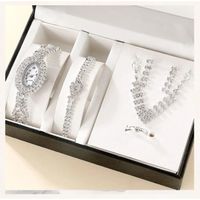 Ensemble 6 pcs Montre luxe femme parure Argent bijoux collier bracelet boucle d oreilles bague cadeau idéal