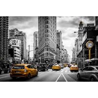 Papier Peint Photo INTISSÉ-NEW YORK-(21844)-400x260 cm-8 lés-Mural Poster Géant XXL-Panorama-Flatiron Taxi NY Yellow Cabs Skyline