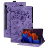 Coque Étui Samsung Galaxy Tab S9 Ultra 14.6" Tablette Housse Cover Relief Chat Sakura avec Magnétique,Violet
